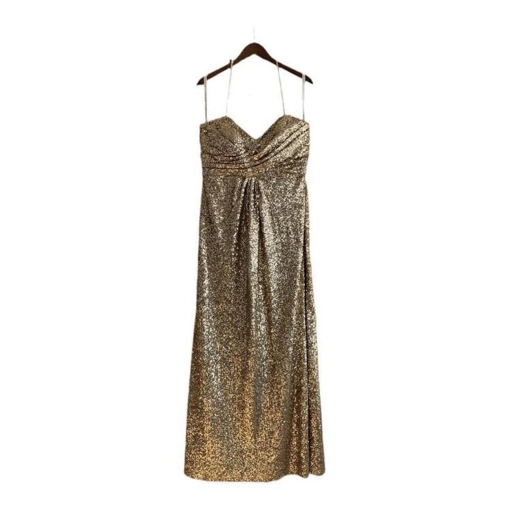 Alfred Angelo Saphire Formal Dress 16W Prom Sweetheart Neckline Gold Sequin